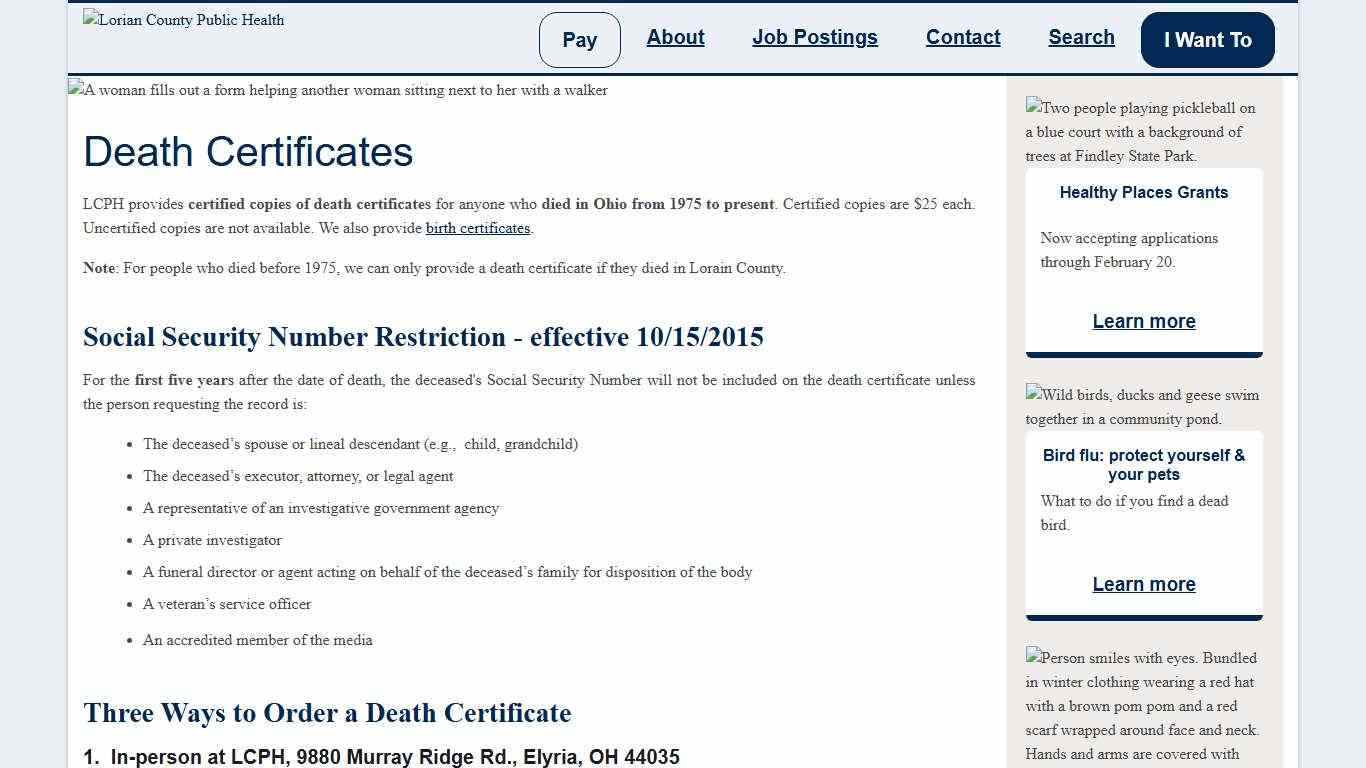 Death Certificates - Lorain County Public Health