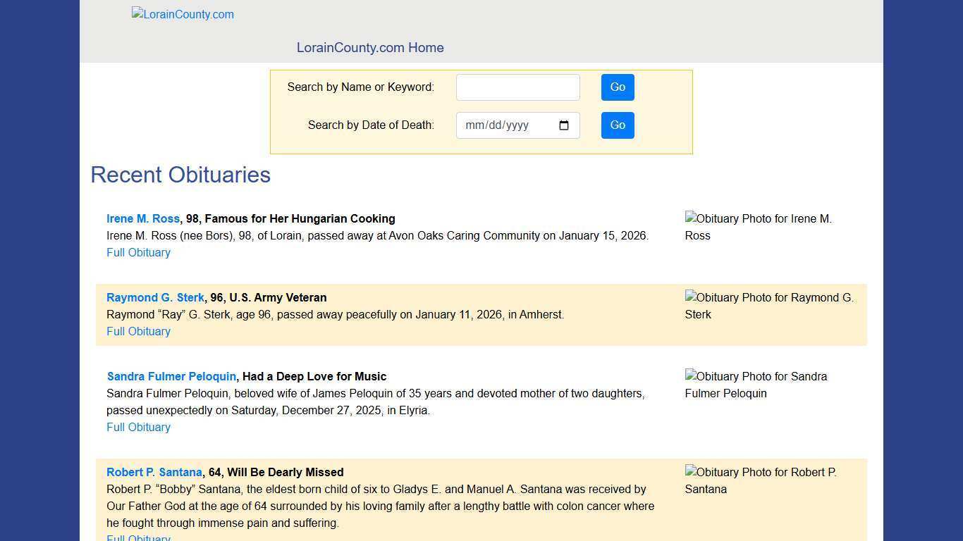 Lorain County Ohio Obituaries - LorainCounty.com