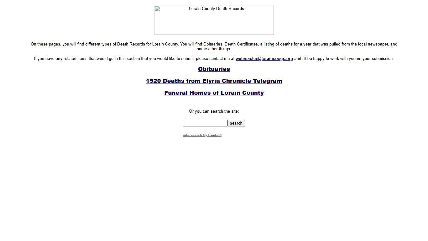 Lorain County Chapter of the Ohio Genealogical Society Death Records